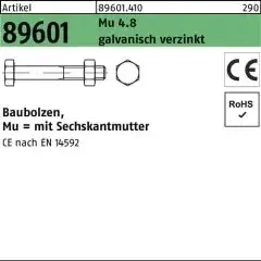 Baubolzen R 89601 CE 6-ktmutter M12x 240 Mu 4.8 galv.verz. 25 Stück