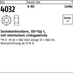 Bufab Sechskantmutter ISO 4032 links M27 6 Automatenstahl 10 Stück