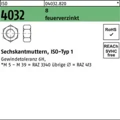 Bufab Sechskantmutter ISO 4032 M 45 8 feuerverzinkt 5 Stück