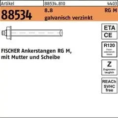 Fischer Ankerstange R 88534 Mutter/Scheibe RG M12x220 8.8 galv.verz. 10St.
