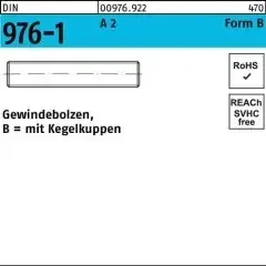 Gewindebolzen DIN 976 Kegelkuppen BM 10x 110 A 2 100 Stück
