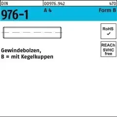 Gewindebolzen DIN 976 Kegelkuppen BM 10x 20 A 4 100 Stück