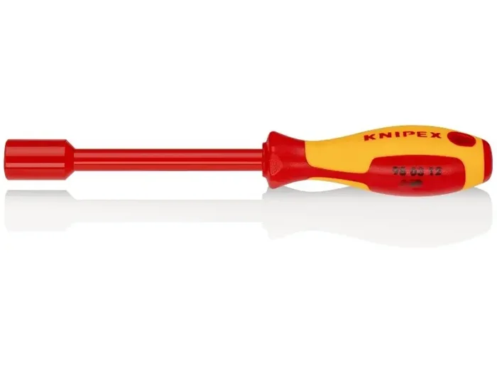 KNIPEX 98 03 12 Steckschlüssel mit Schraubendreher-Griff isolierender Mehrkomponenten-Griff, VDE-geprüft brüniert 237 mm