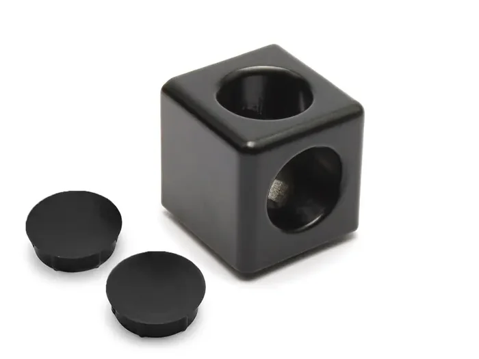 Kubusconnector 2D 40 I-type slot 8, zwart gepoedercoat inclusief 2 afdekkappen