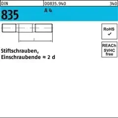 Stiftschraube DIN 835 M10x 40 A 4 Einschraubende=2d 10 Stück